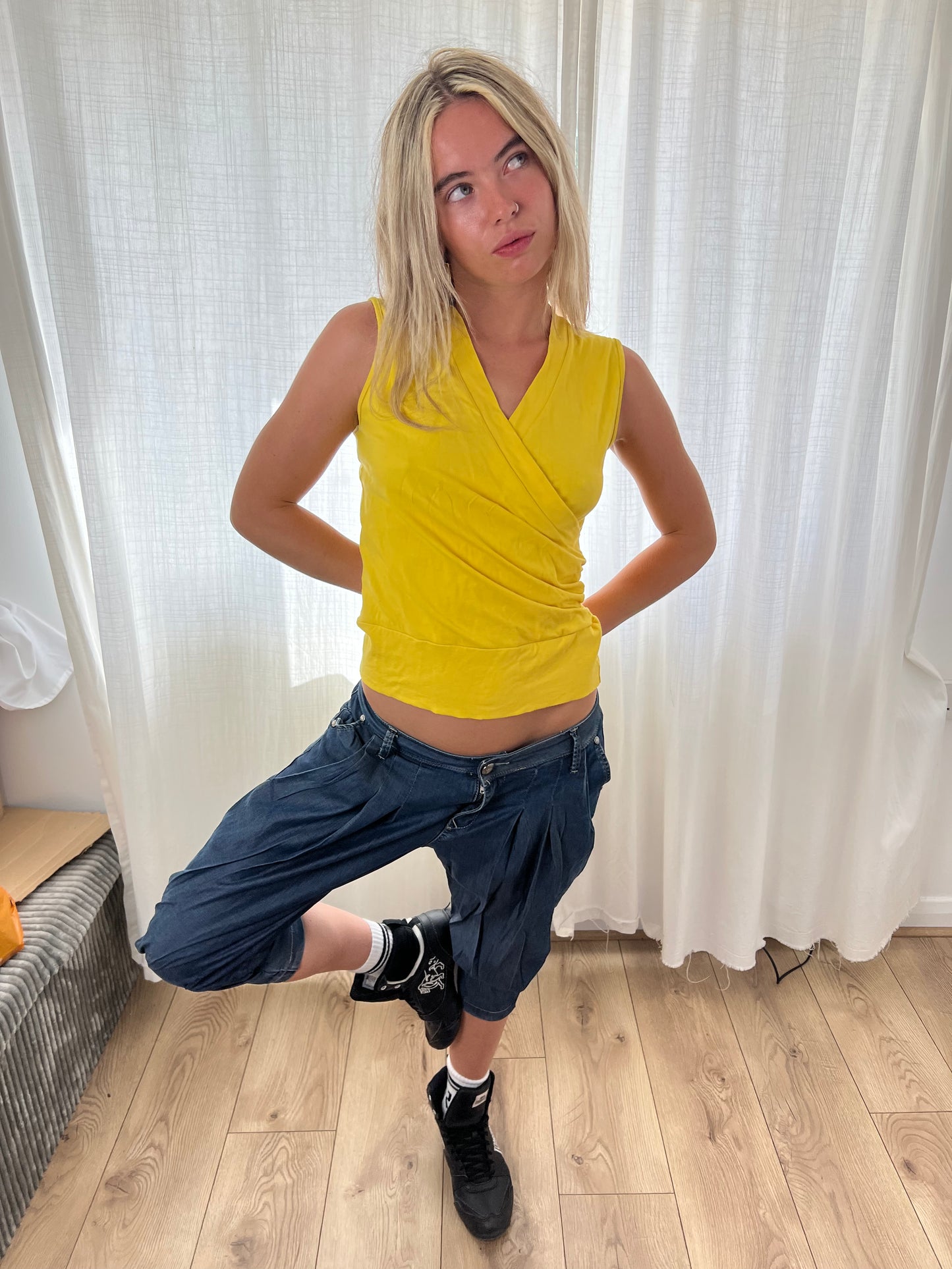 Vintage yellow ruched top