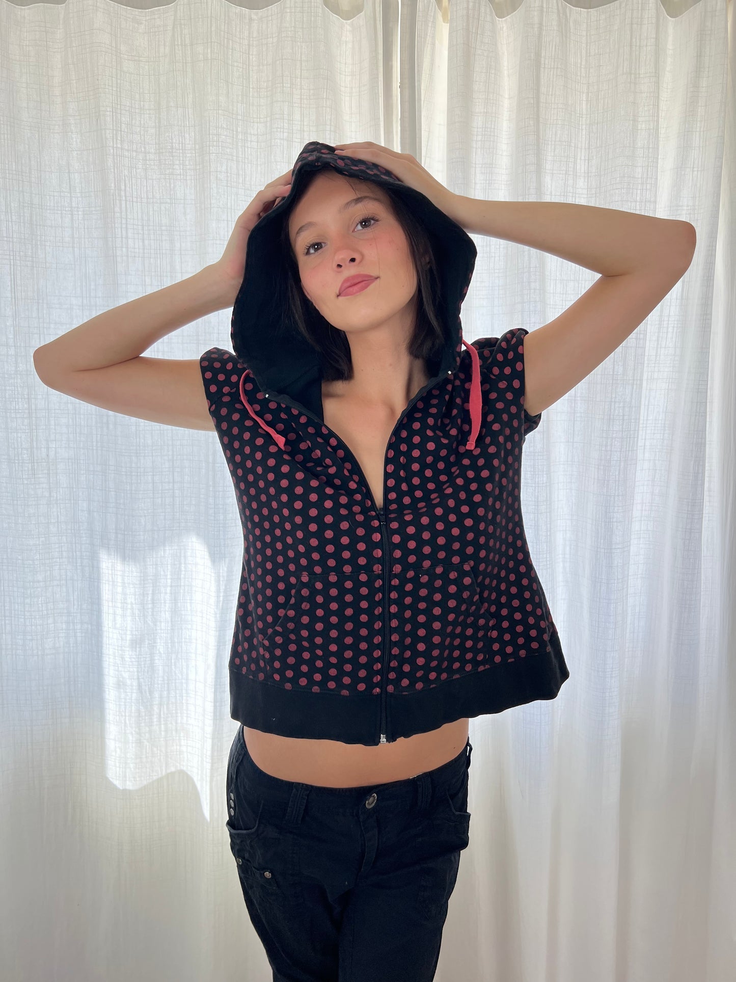 Vintage polka dot hooded top