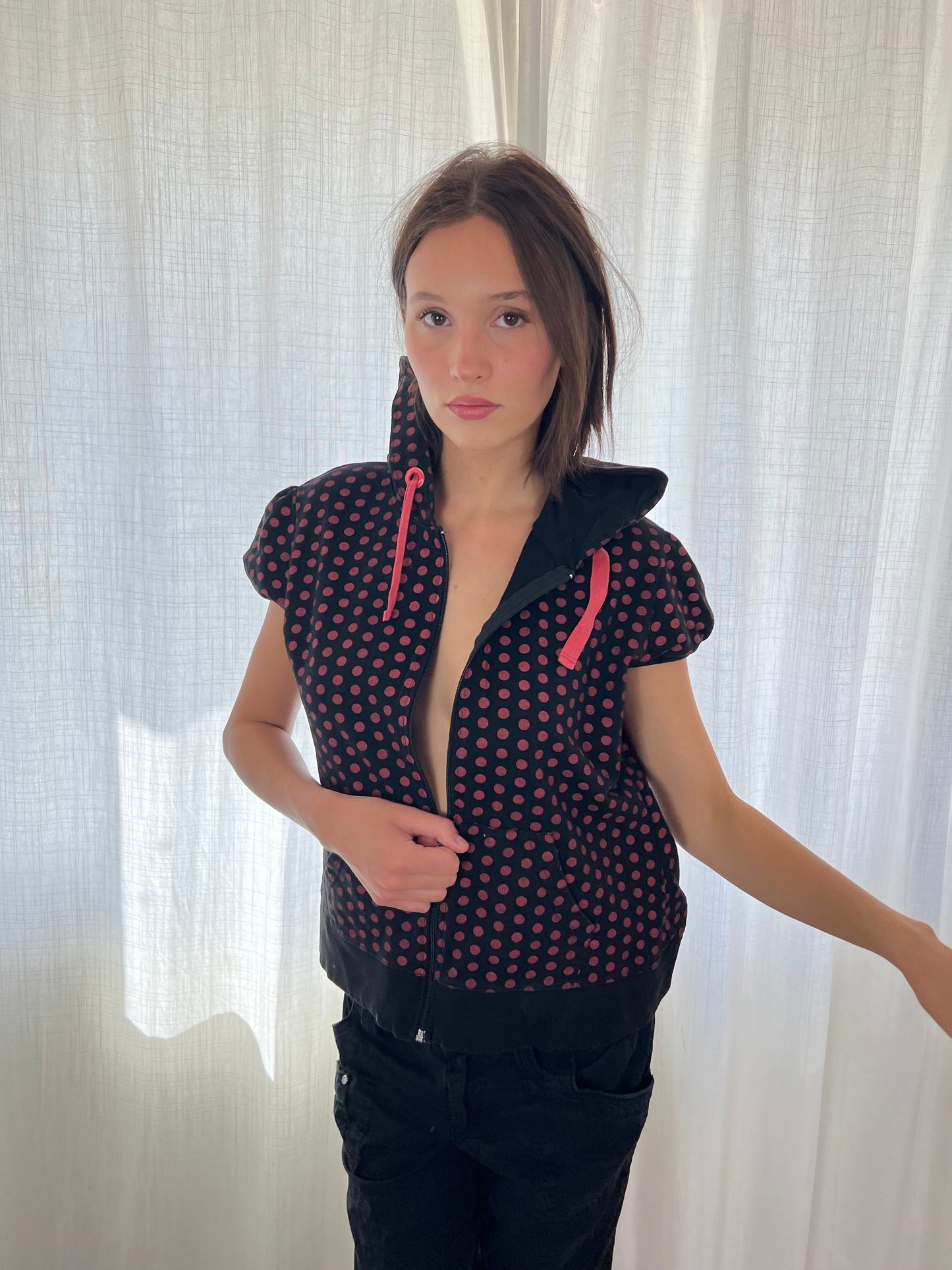 Vintage polka dot hooded top