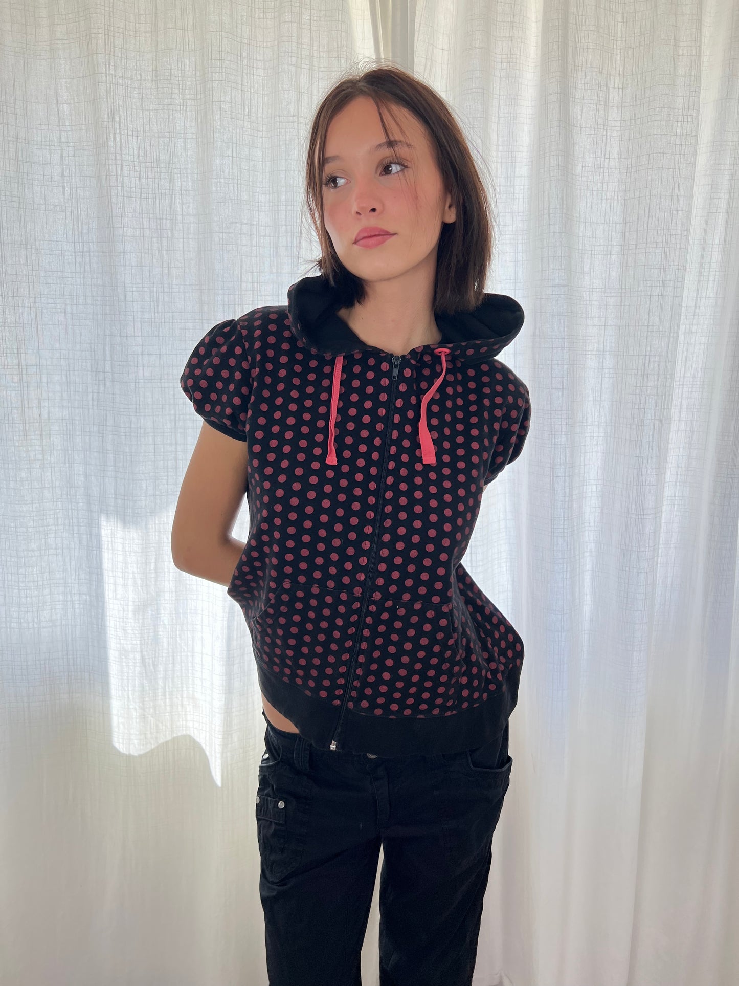 Vintage polka dot hooded top