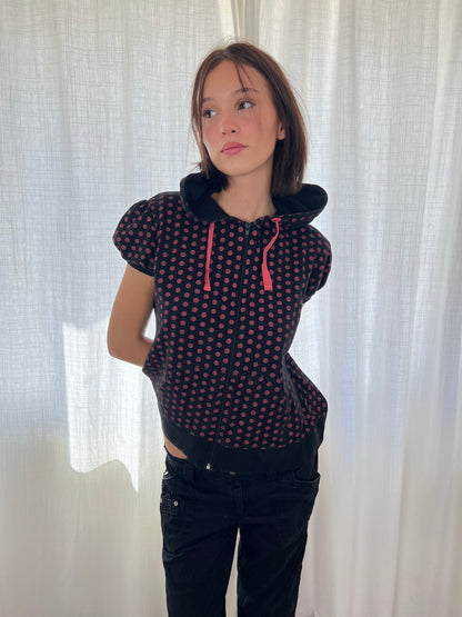 Vintage polka dot hooded top