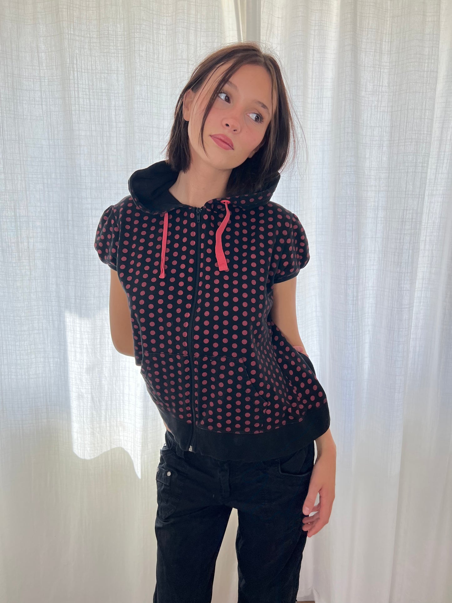 Vintage polka dot hooded top