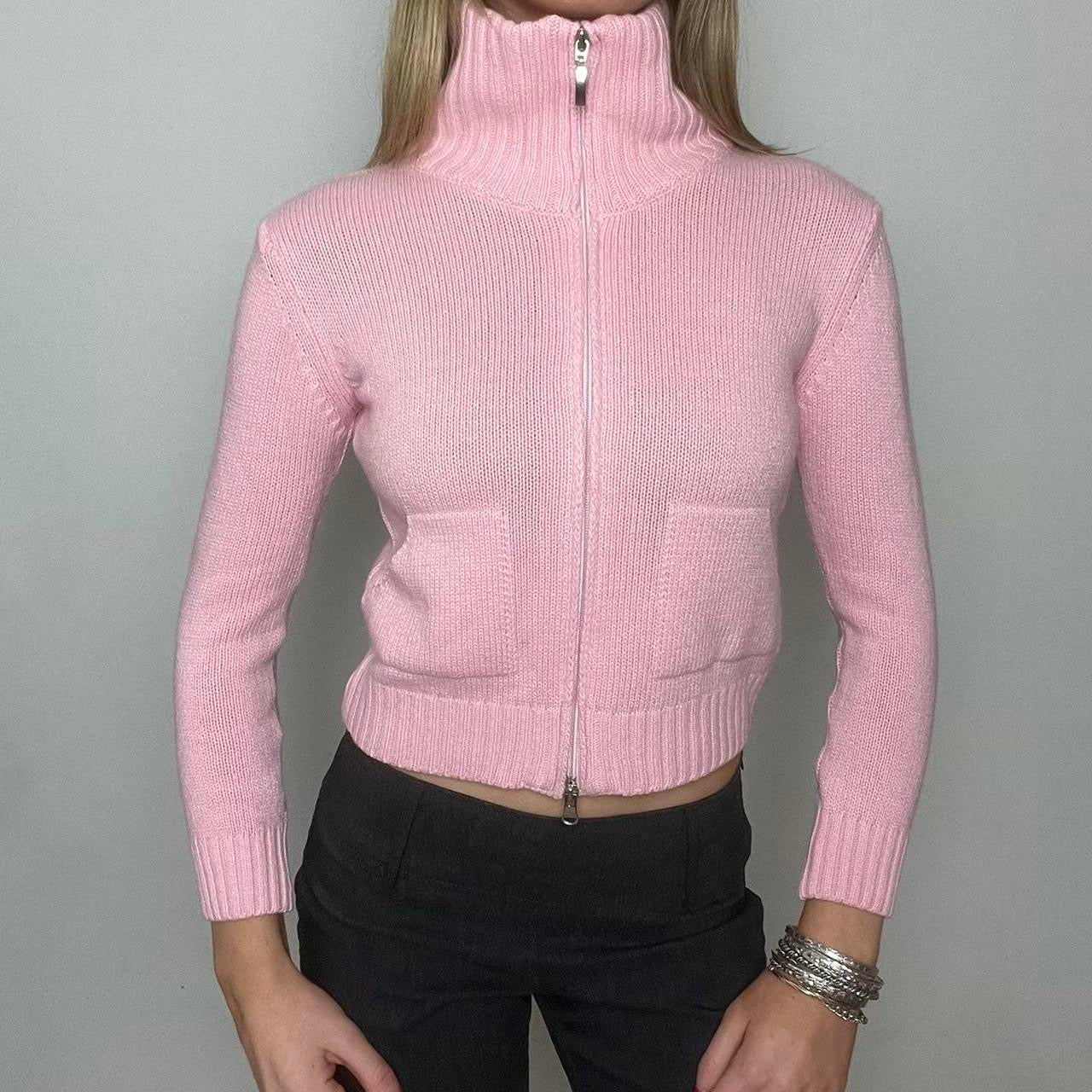 cashmere pink knit zip up