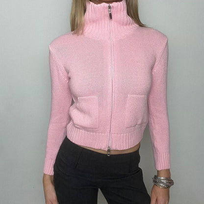 cashmere pink knit zip up