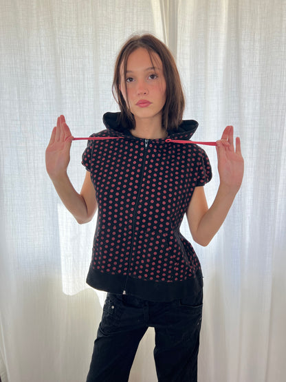 Vintage polka dot hooded top
