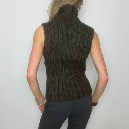 khaki turtleneck knit sleeveless jumper