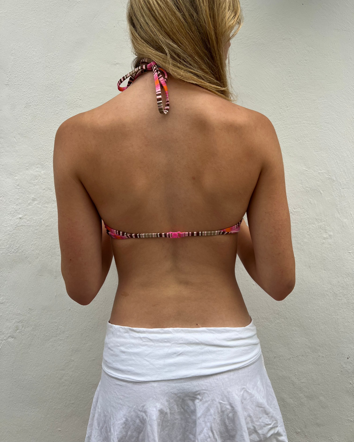 Pink striped bikini top