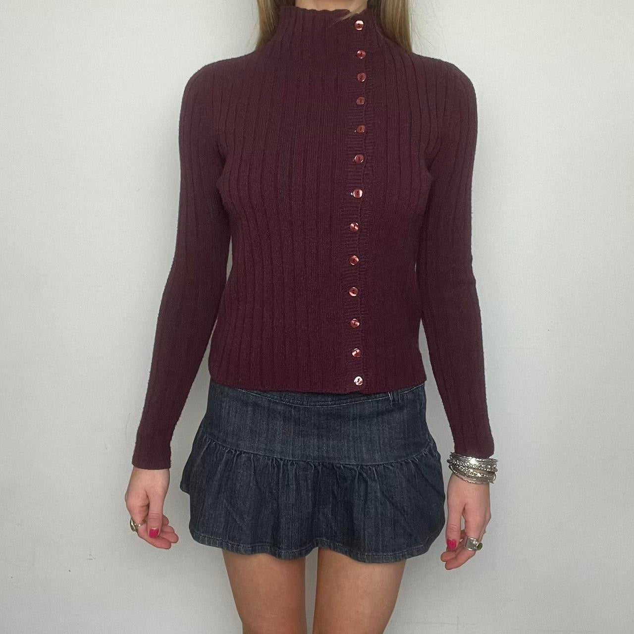 burgundy ribbed button up jumper