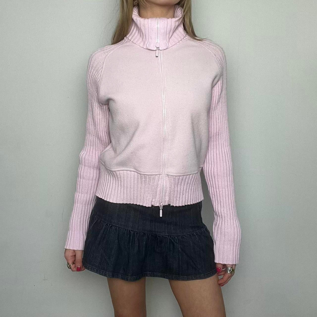 baby pink ribbed zip up roll neck