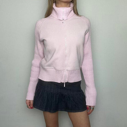 baby pink ribbed zip up roll neck