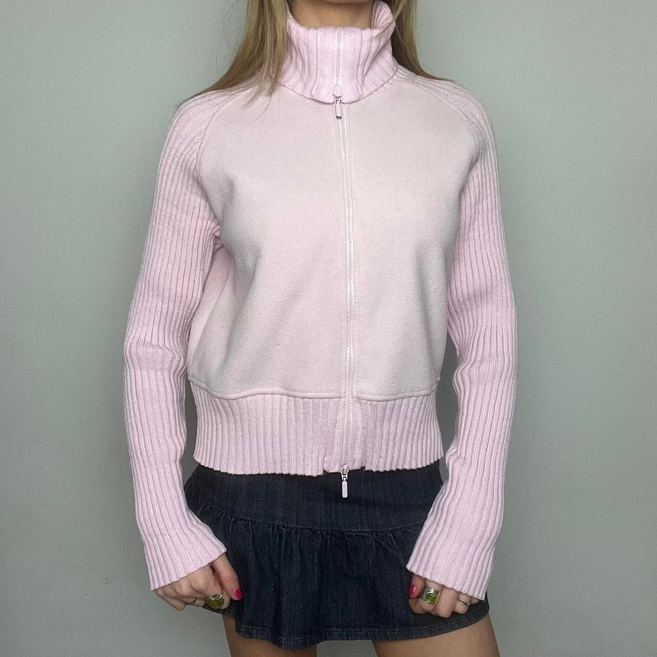 baby pink ribbed zip up roll neck