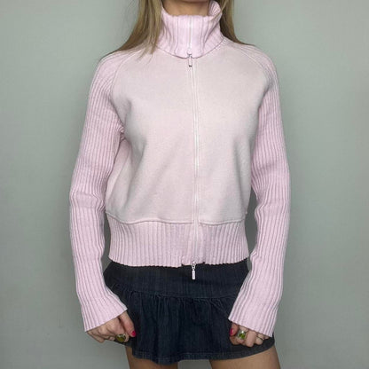baby pink ribbed zip up roll neck