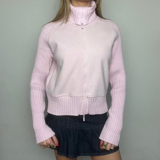 baby pink ribbed zip up roll neck
