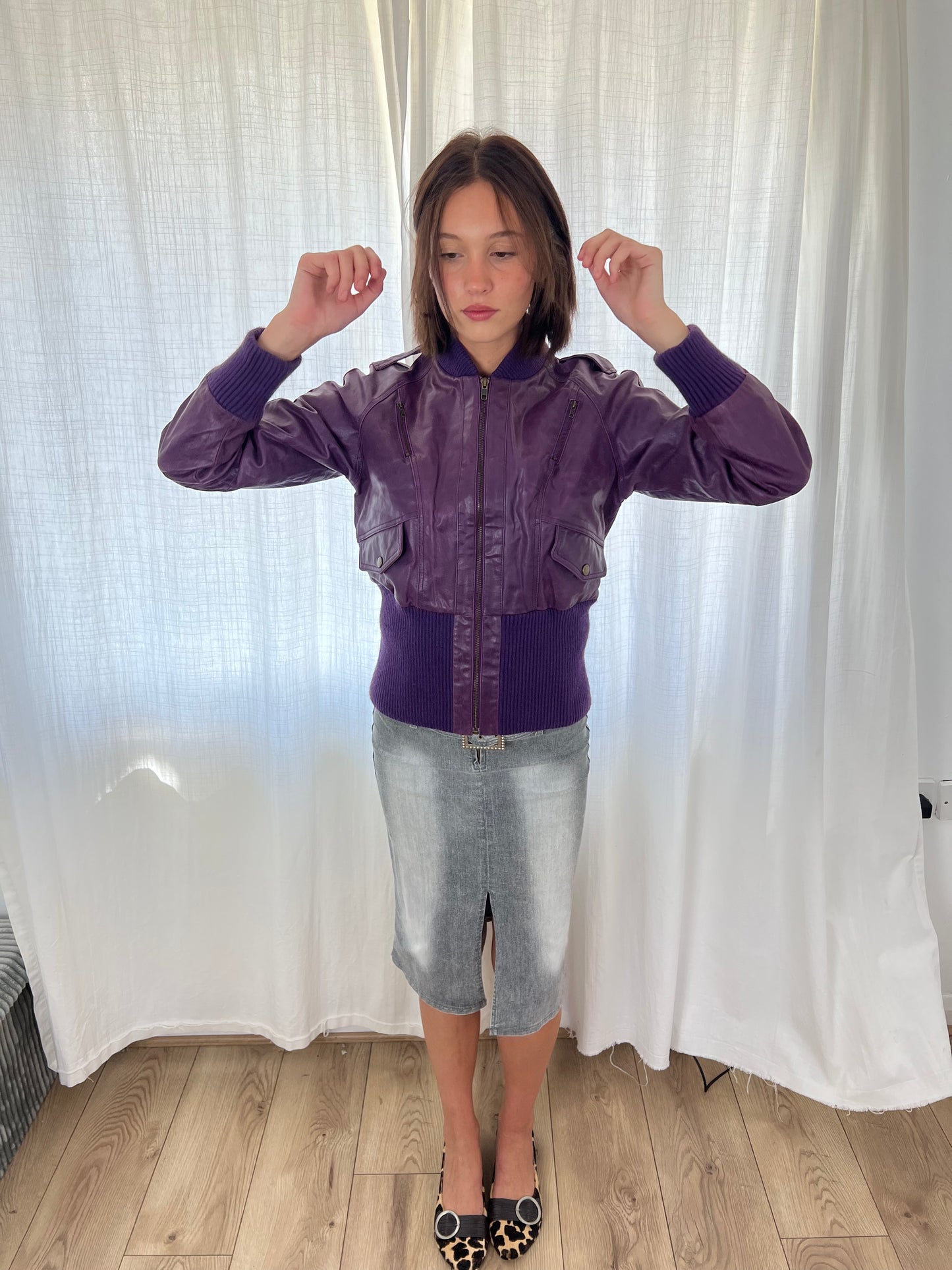 Vero Moda purple leather bomber jacket
