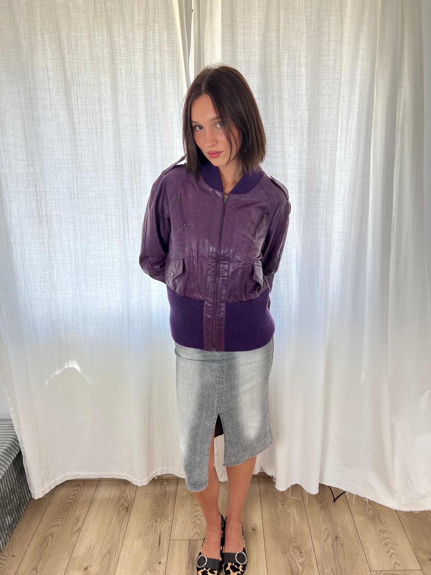 Vero Moda purple leather bomber jacket