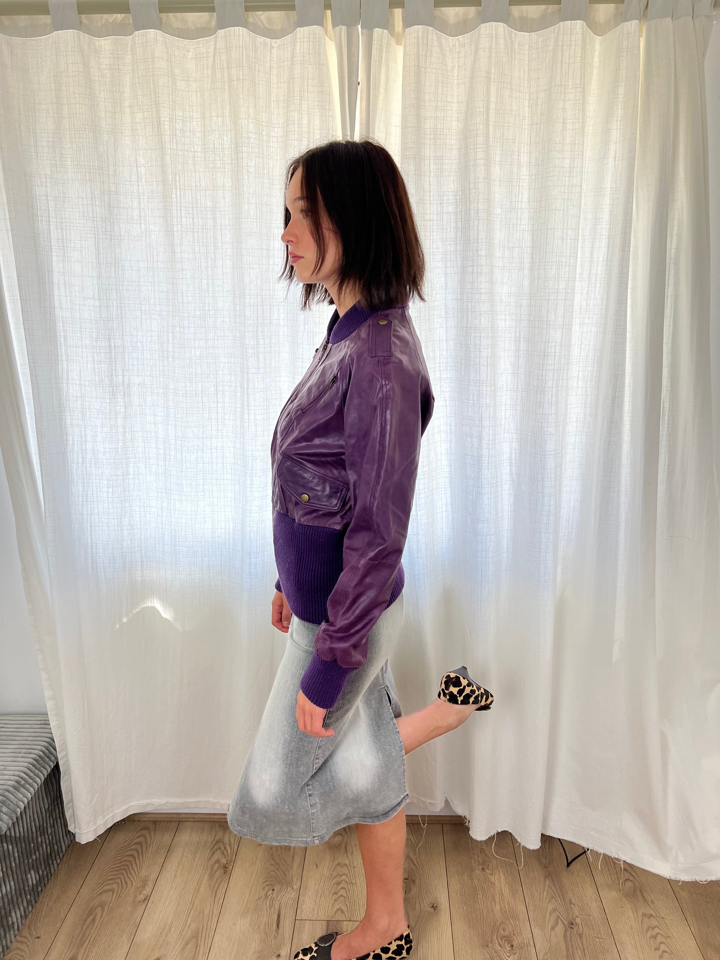 Vero Moda purple leather bomber jacket