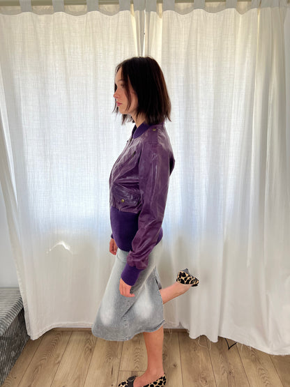 Vero Moda purple leather bomber jacket