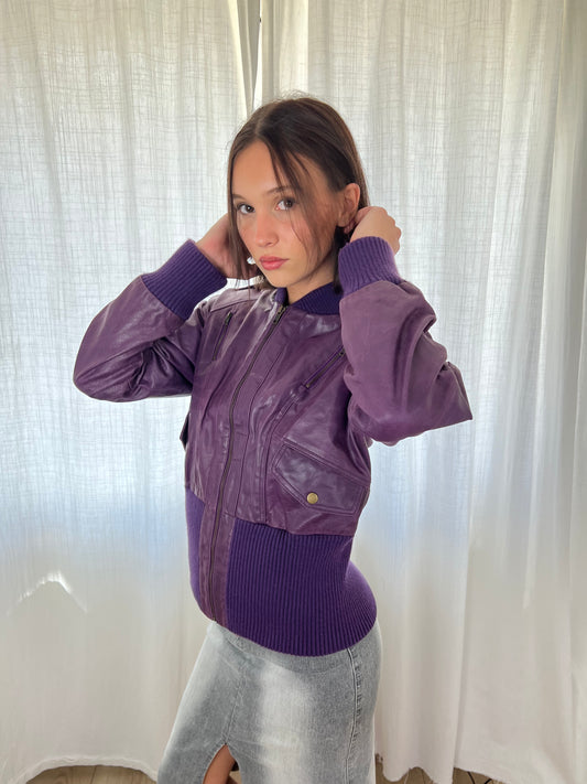 Vero Moda purple leather bomber jacket