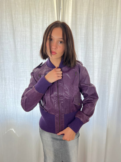 Vero Moda purple leather bomber jacket