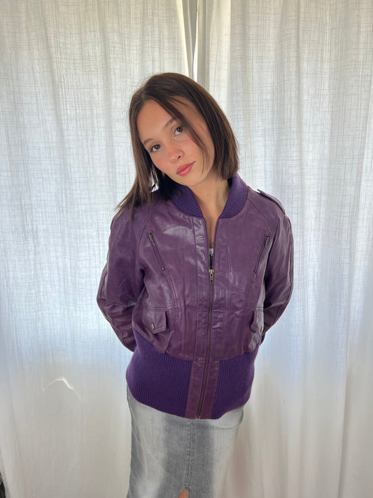 Vero Moda purple leather bomber jacket