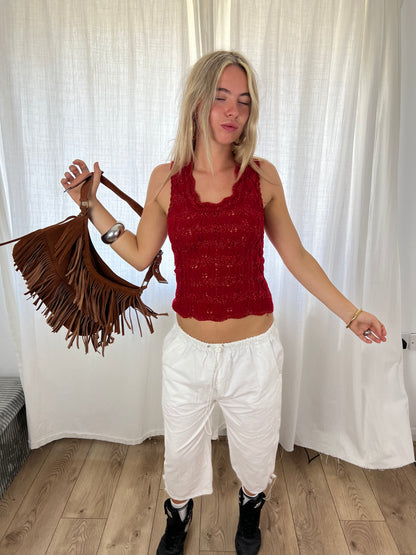 Warehouse suede fringe bag