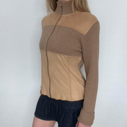 tan zip up ribbed knit jacket