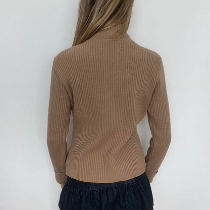 tan zip up ribbed knit jacket