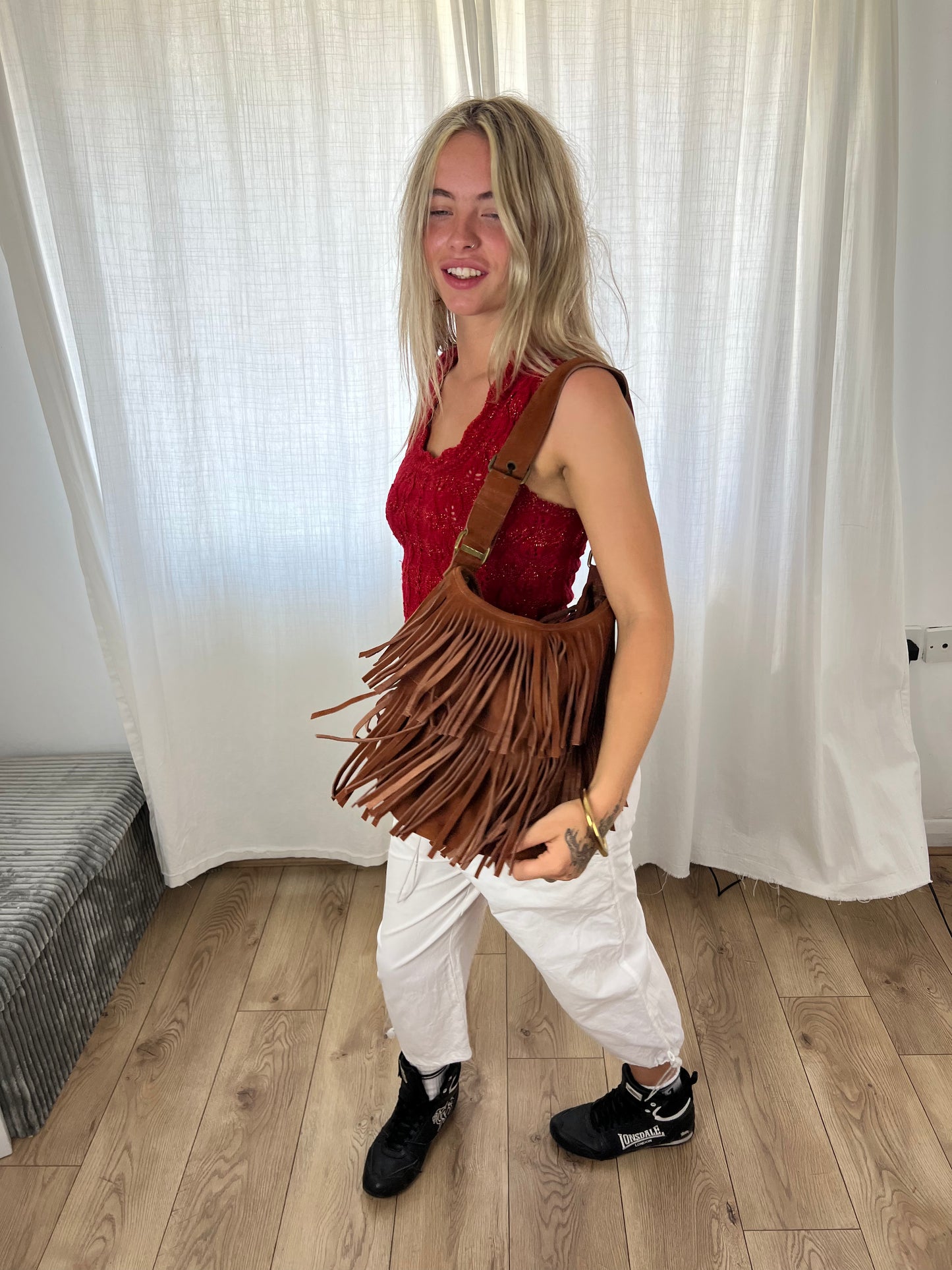 Warehouse suede fringe bag