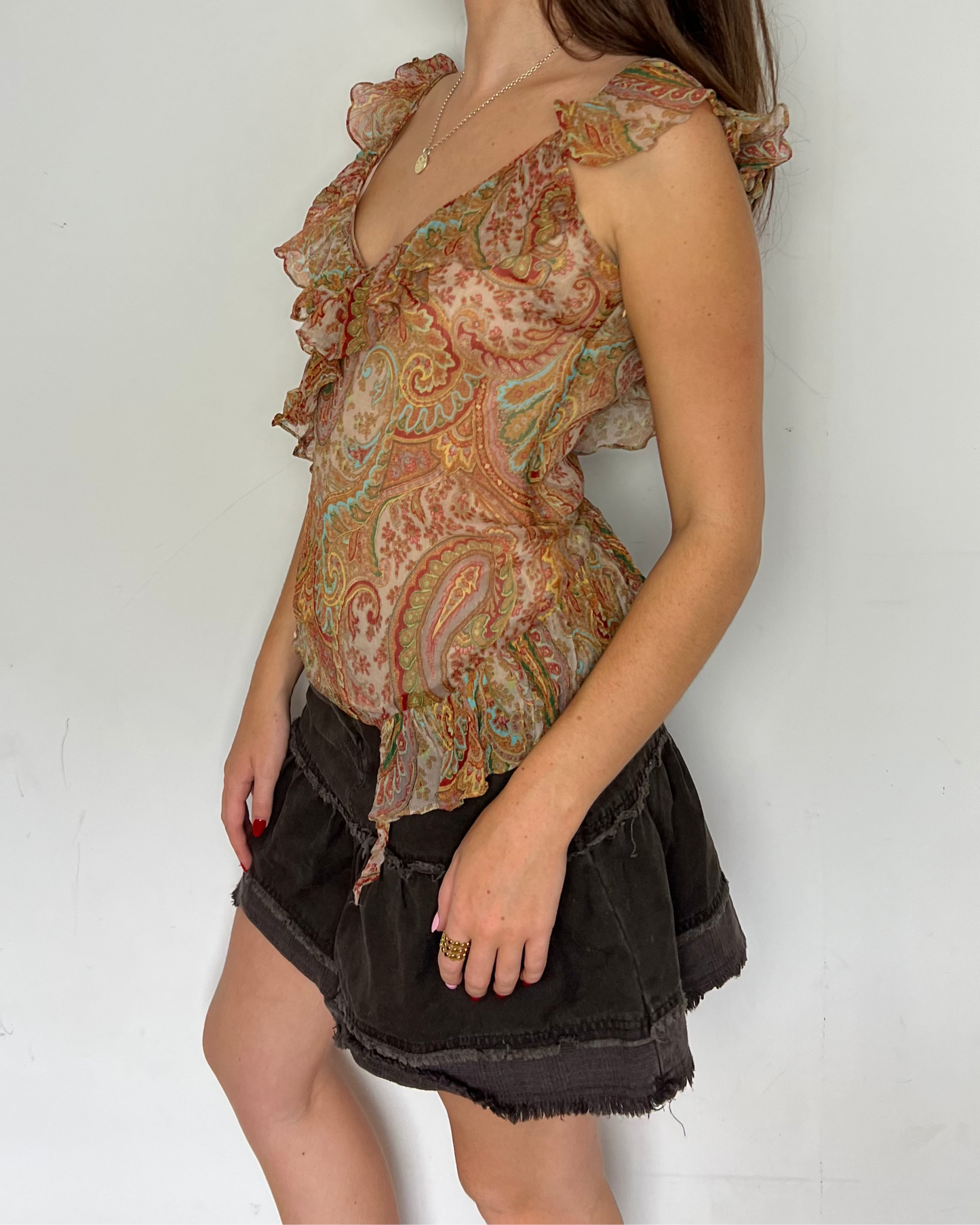 Paisley print boho ruffle top