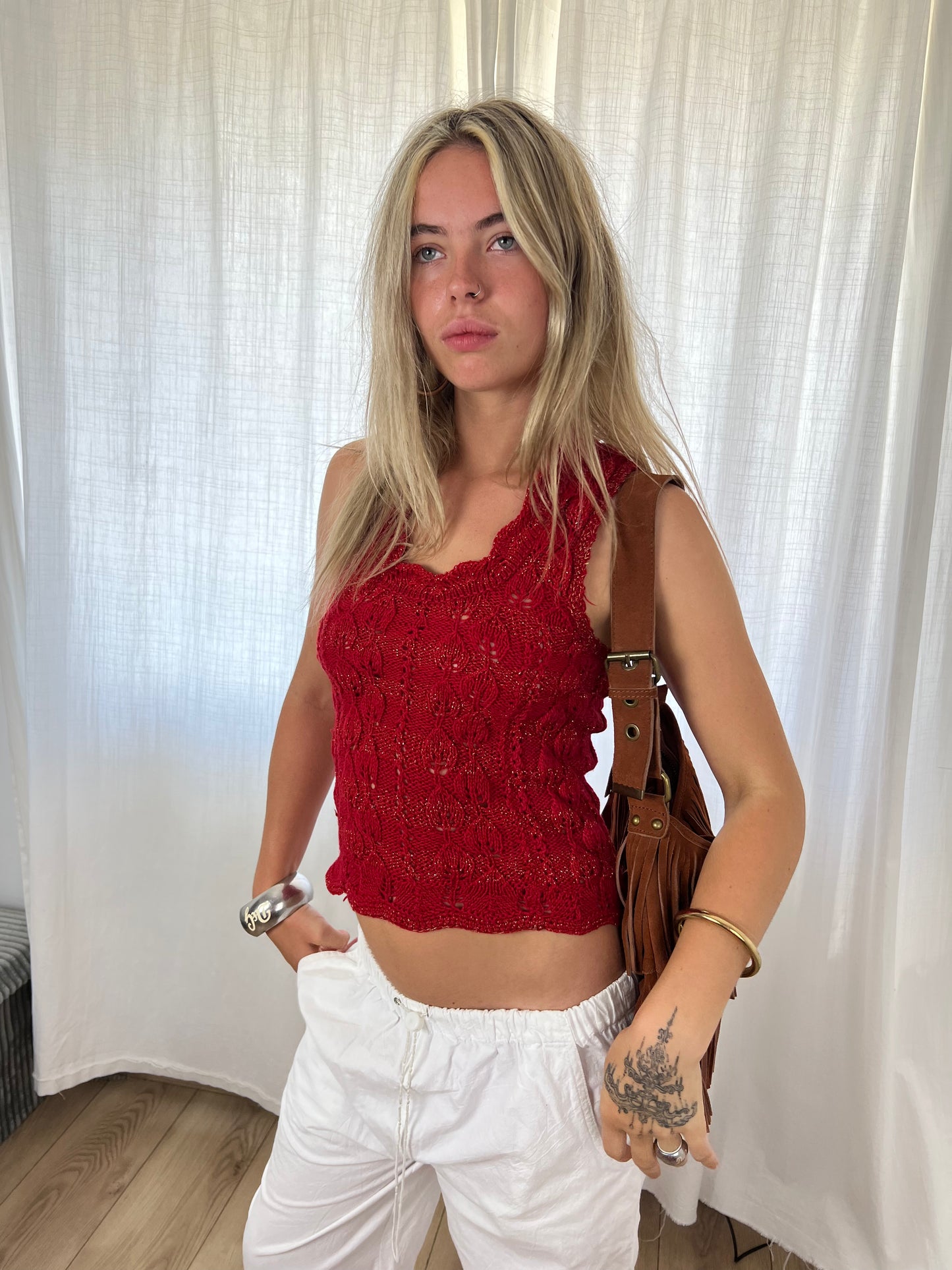Vintage red crochet top