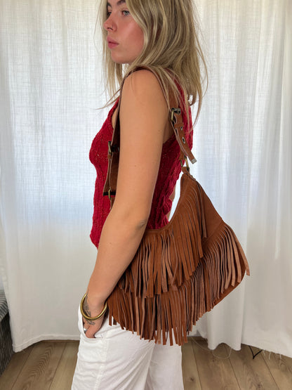 Warehouse suede fringe bag