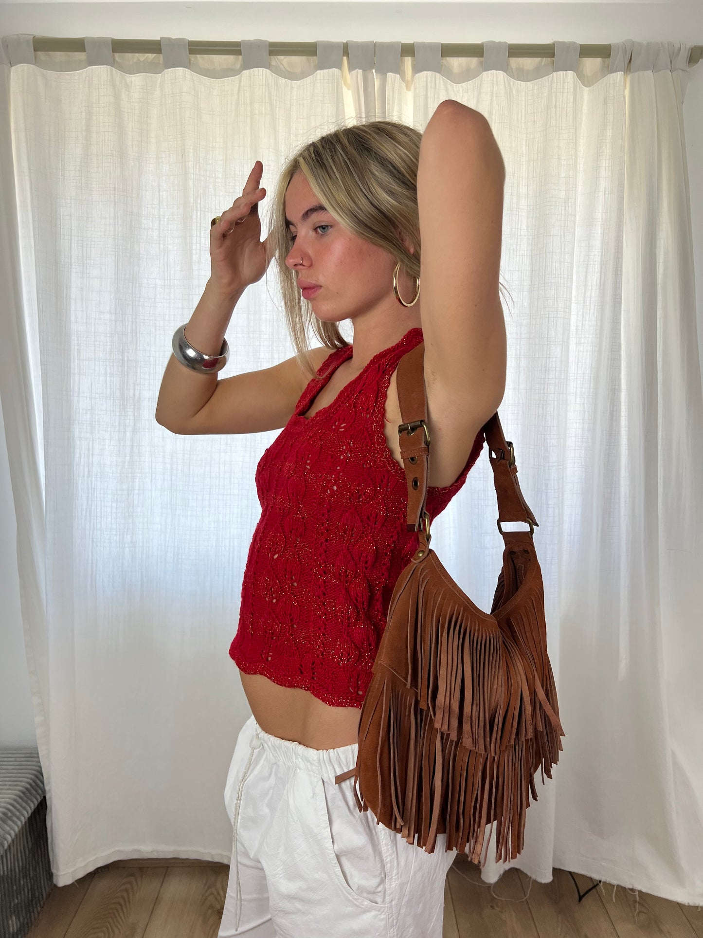 Warehouse suede fringe bag