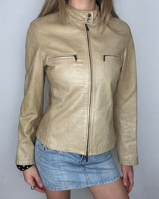 tan genuine leather biker jacket