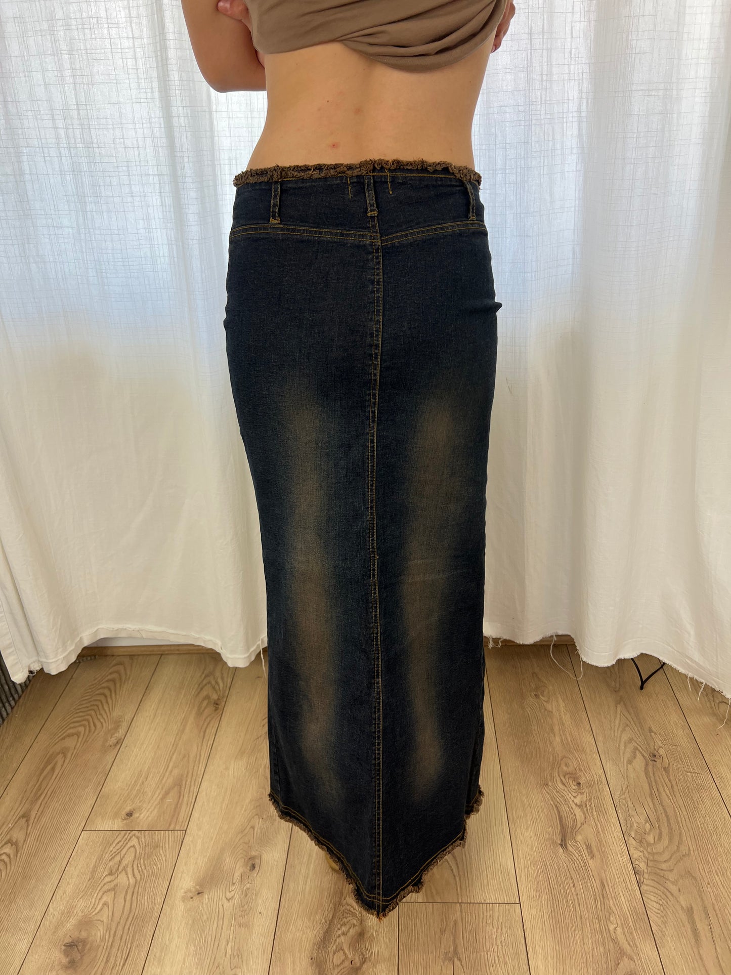Vintage patchwork denim maxi skirt