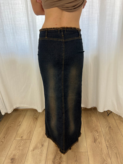 Vintage patchwork denim maxi skirt