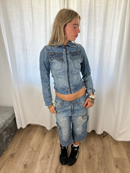 Vintage denim biker jacket