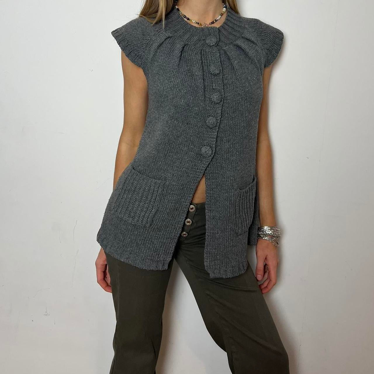 grey knit cardigan, S/M