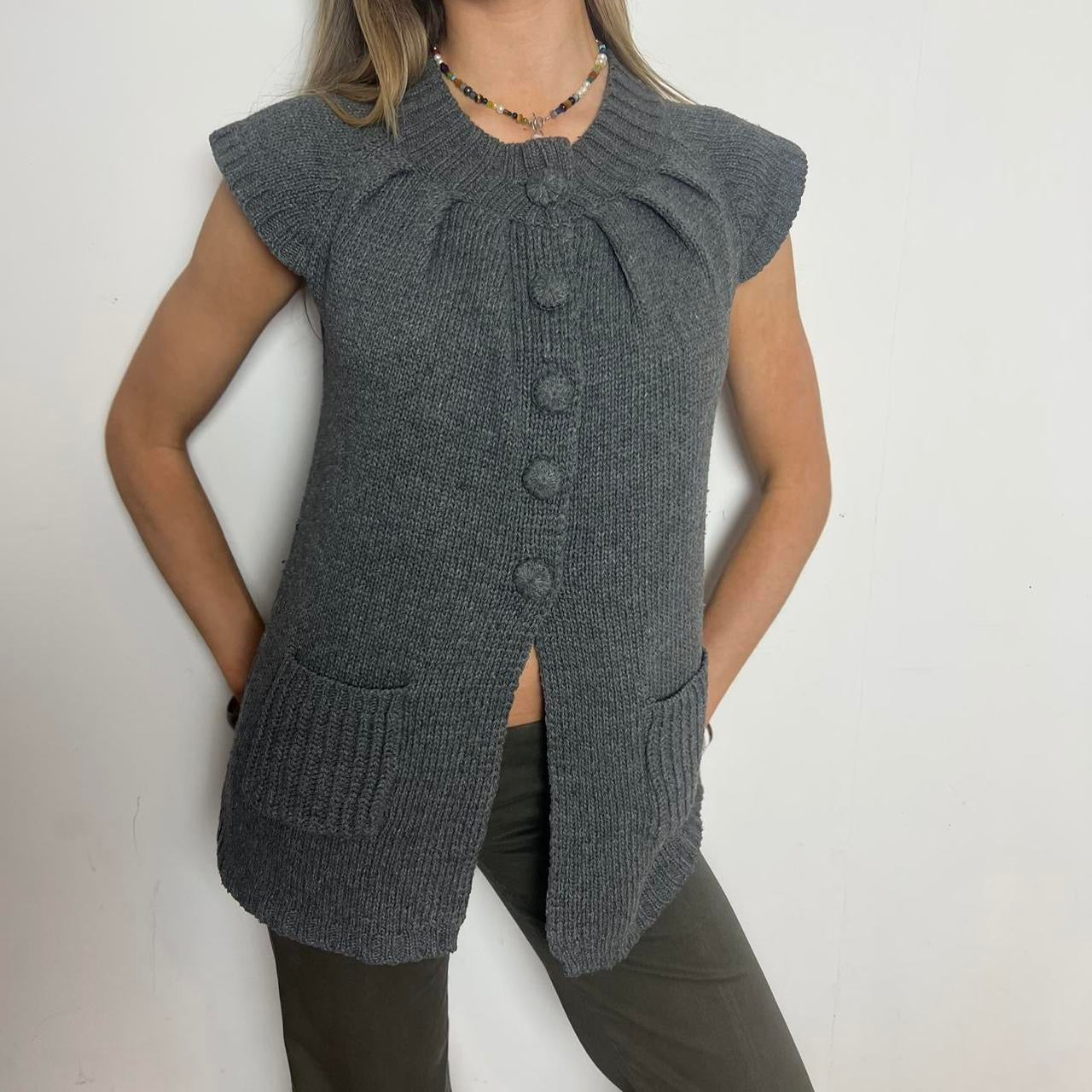 grey knit cardigan, S/M