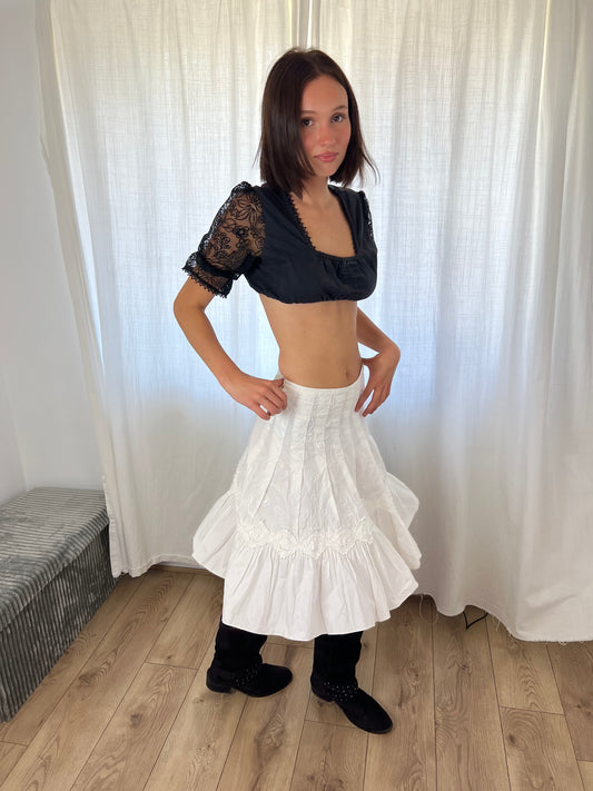 Vintage white floral midi skirt