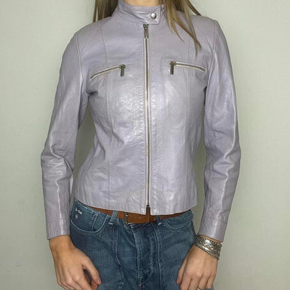 lilac leather jacket, M