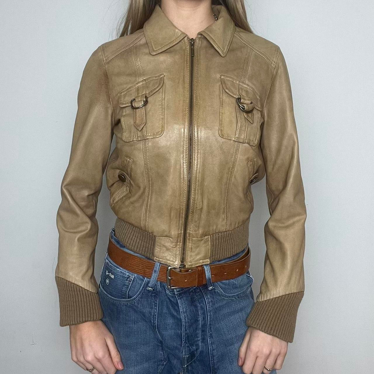 tan leather jacket, S