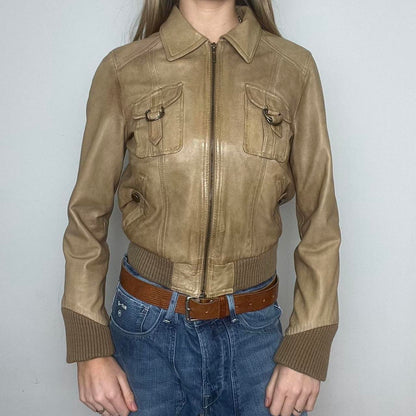 tan leather jacket, S