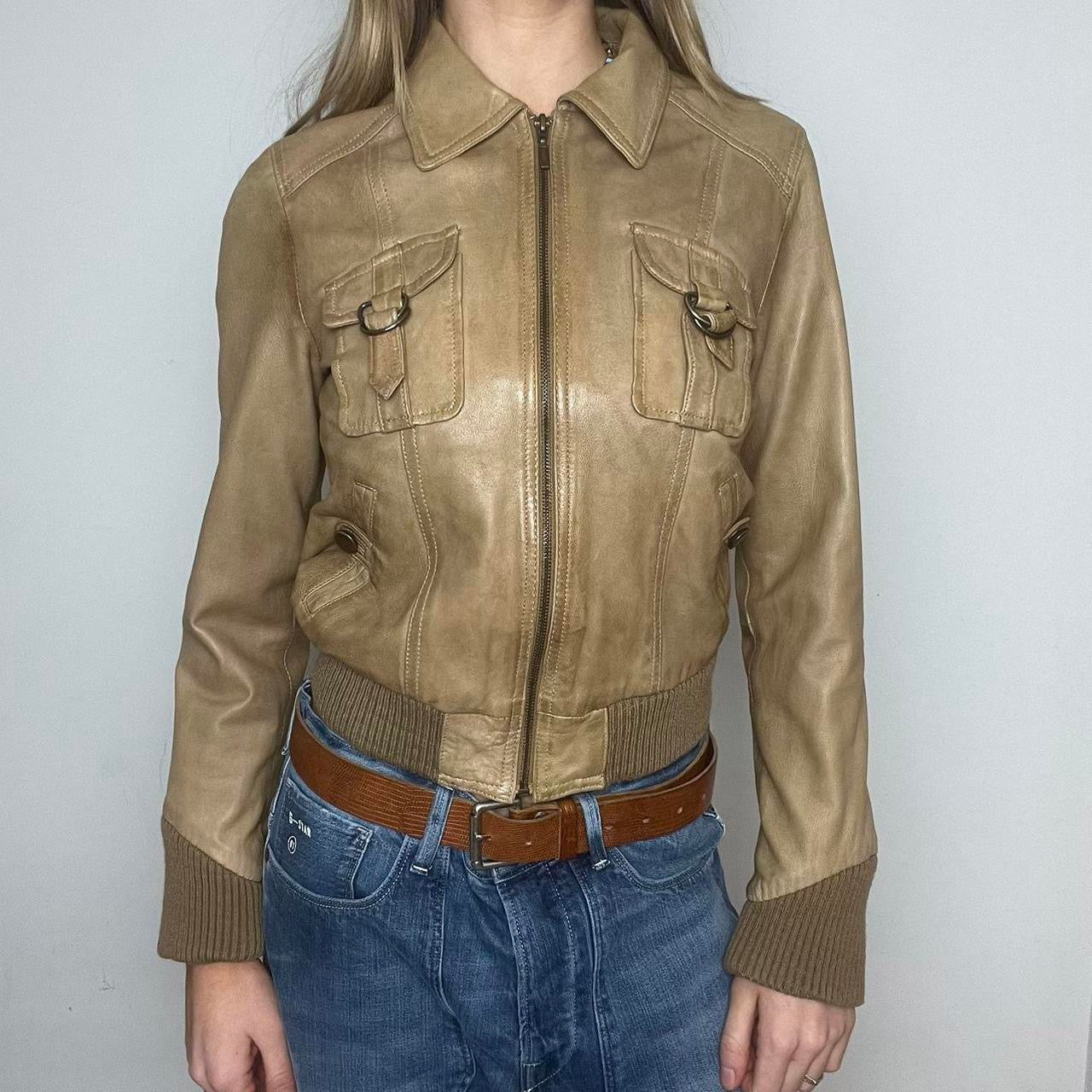 tan leather jacket, S