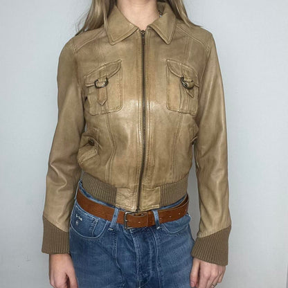 tan leather jacket, S