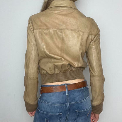 tan leather jacket, S