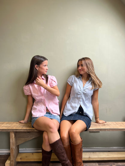 vintage 00s baby blue striped blouse