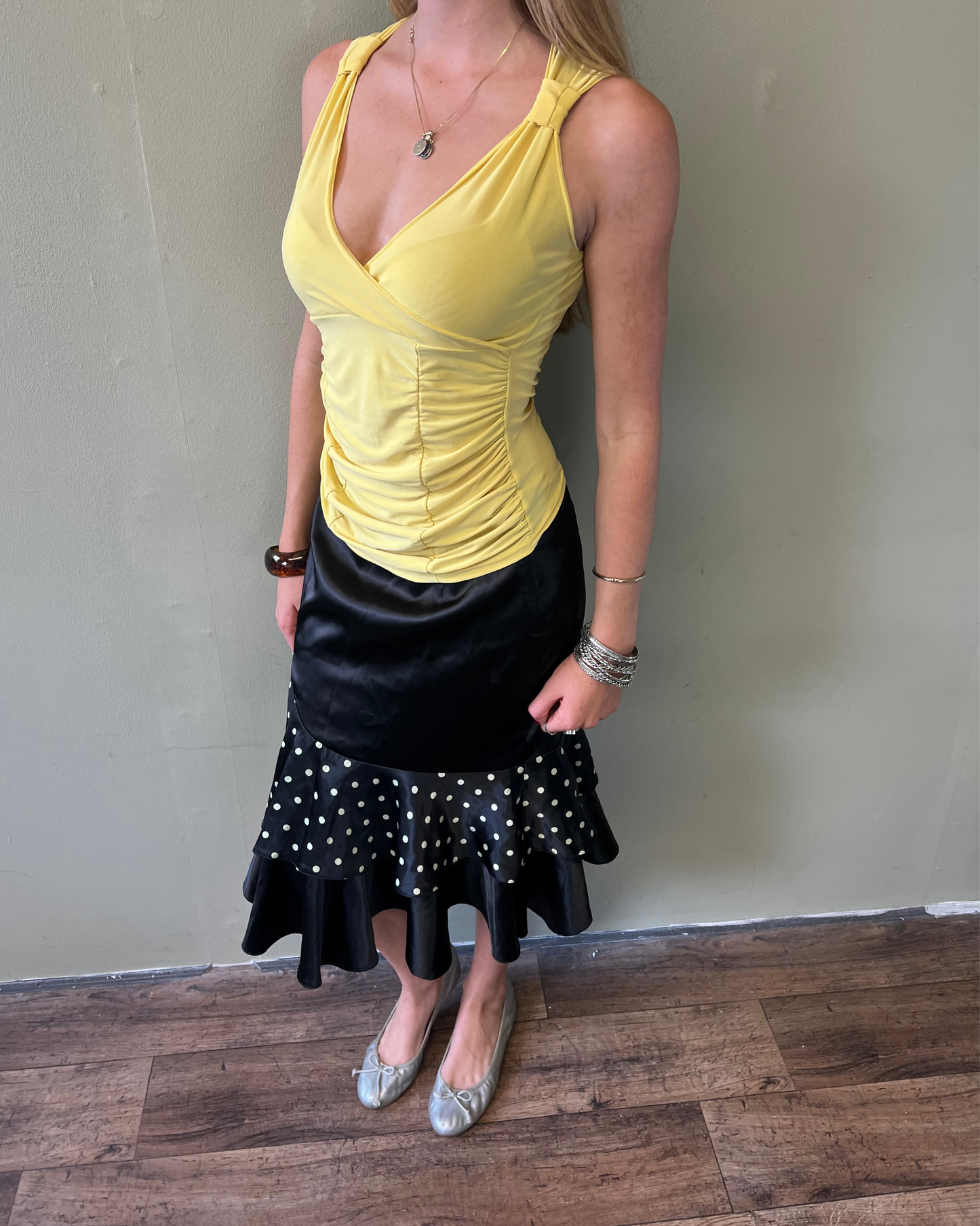 vintage 00s yellow ruched cami top