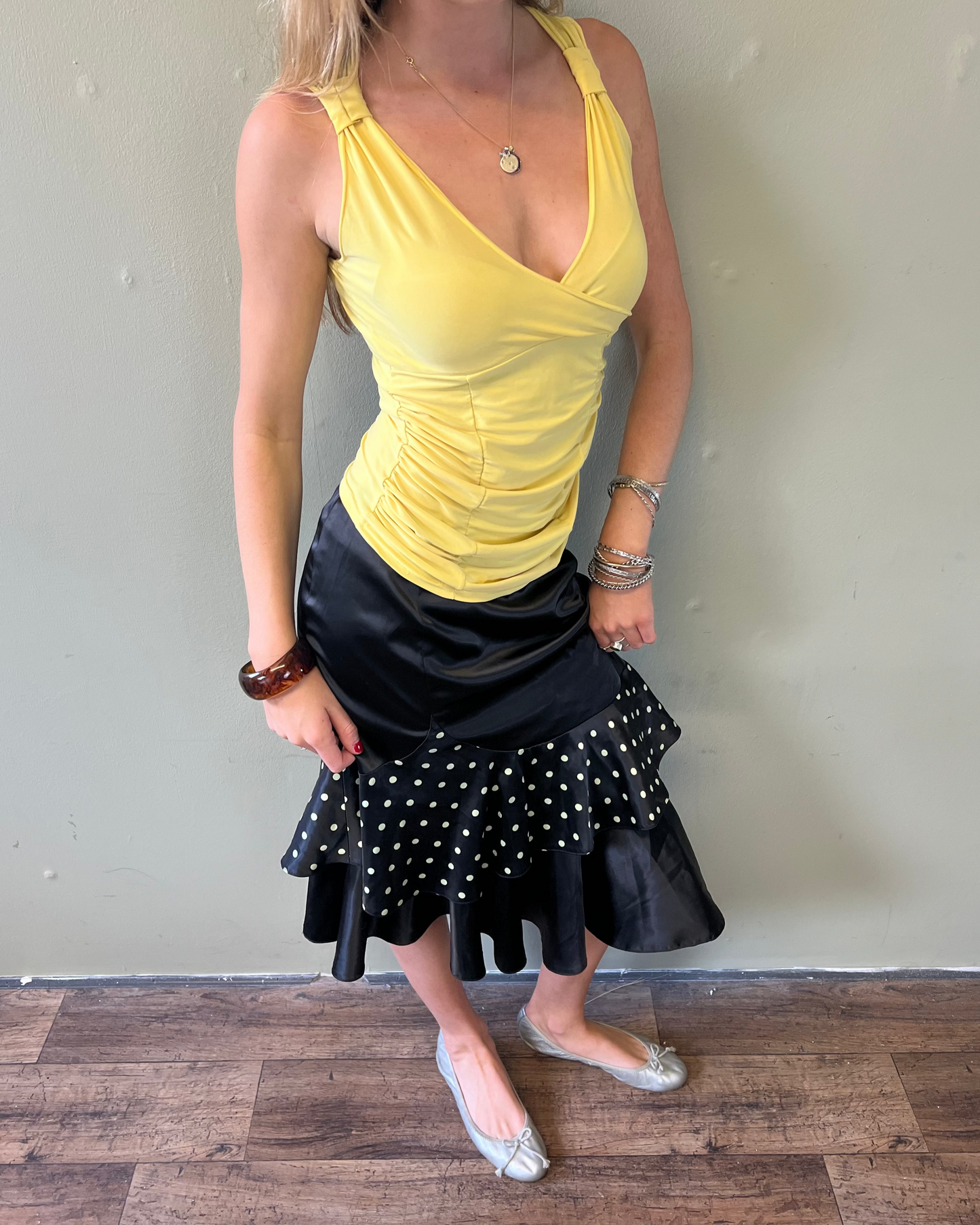 vintage 00s yellow ruched cami top