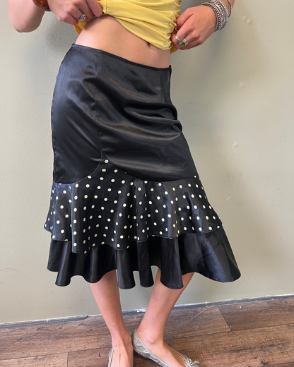 vintage 00s polka dot ruffle midi skirt