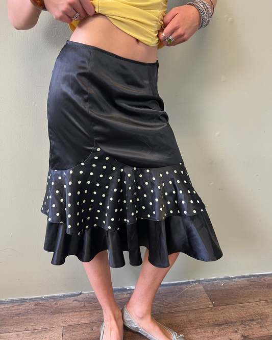 vintage 00s polka dot ruffle midi skirt